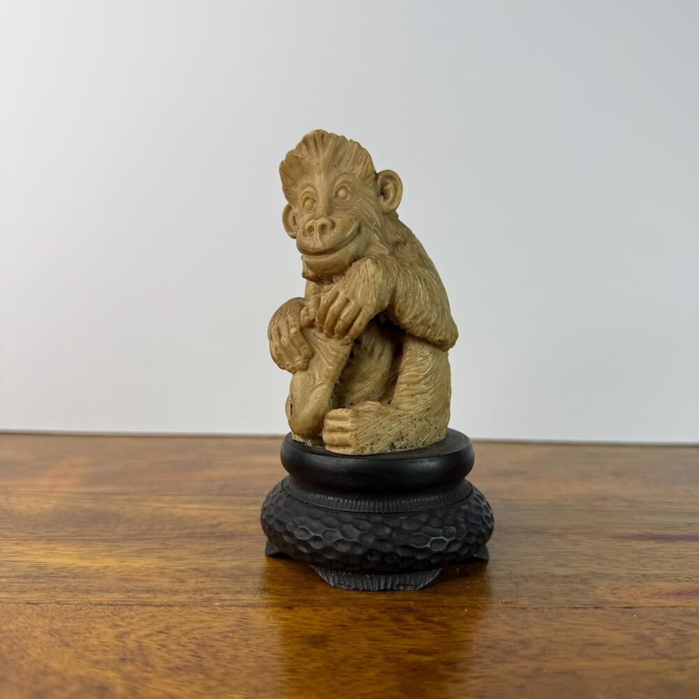 Vintage Monkey Figurine Japanese Macaque Snow Monkey Carved